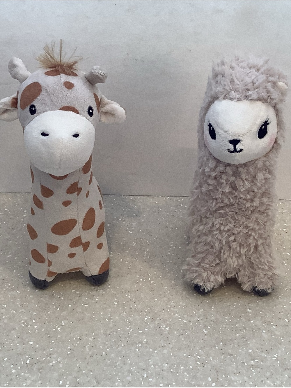 2 H&M Plush Beige Spotted Giraffe and Cream Fluffy Llama Plush Stuffed Animals